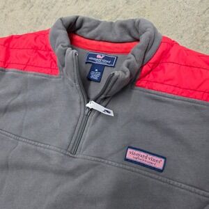 Vineyard Vines Pullover Mens XL Gray‎ Red Quarter Zip Long Sleeve